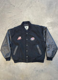 Vintage Y2K Black NASCAR Jacket with Leather Sleeves Miller Lite
