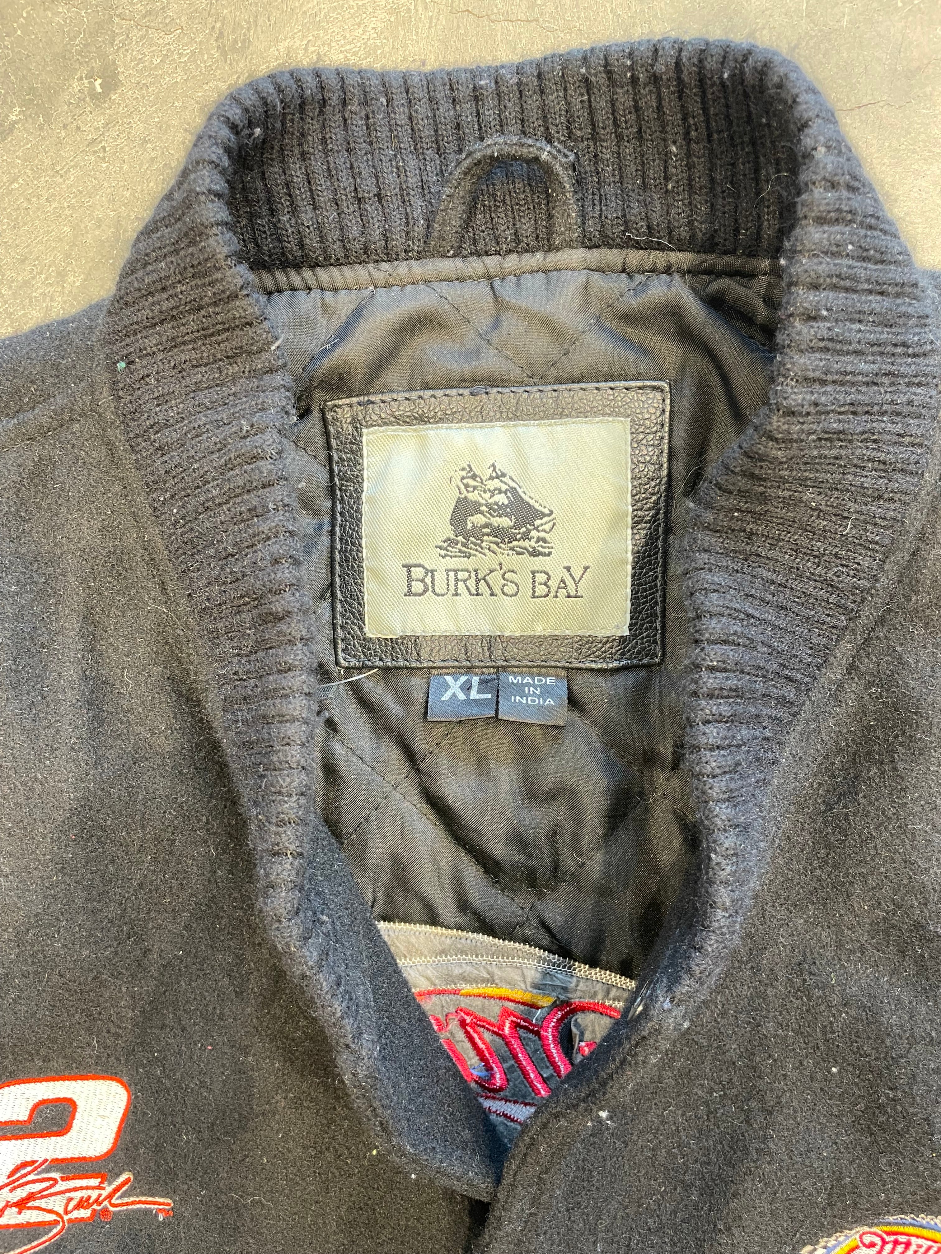 Vintage Y2K Black NASCAR Jacket with Leather Sleeves Miller Lite