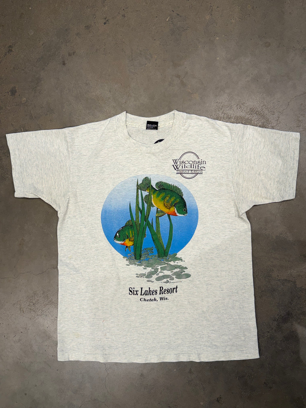 Vintage 90s Fish Wisconsin Tee Grey