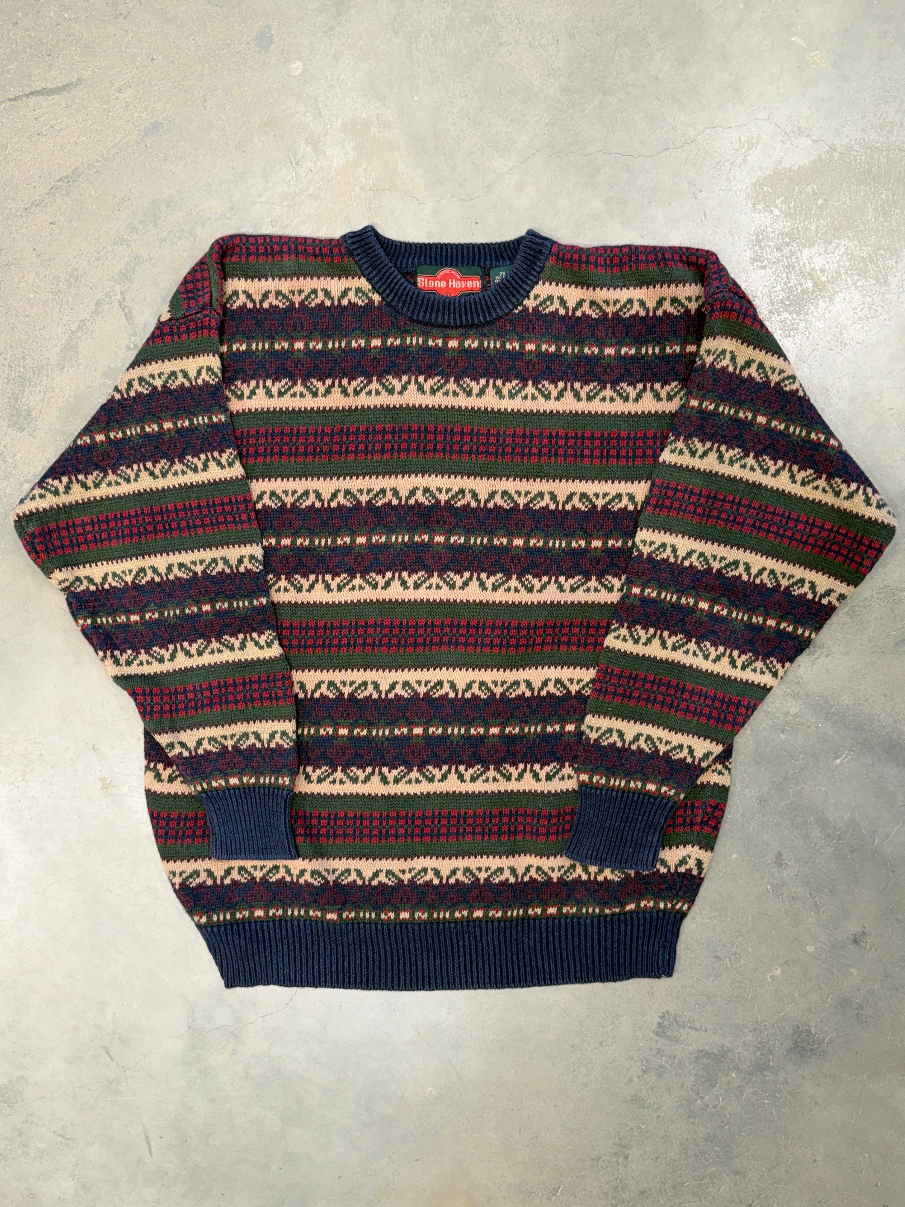Vintage 90s Navy and Tan Sweater Knit