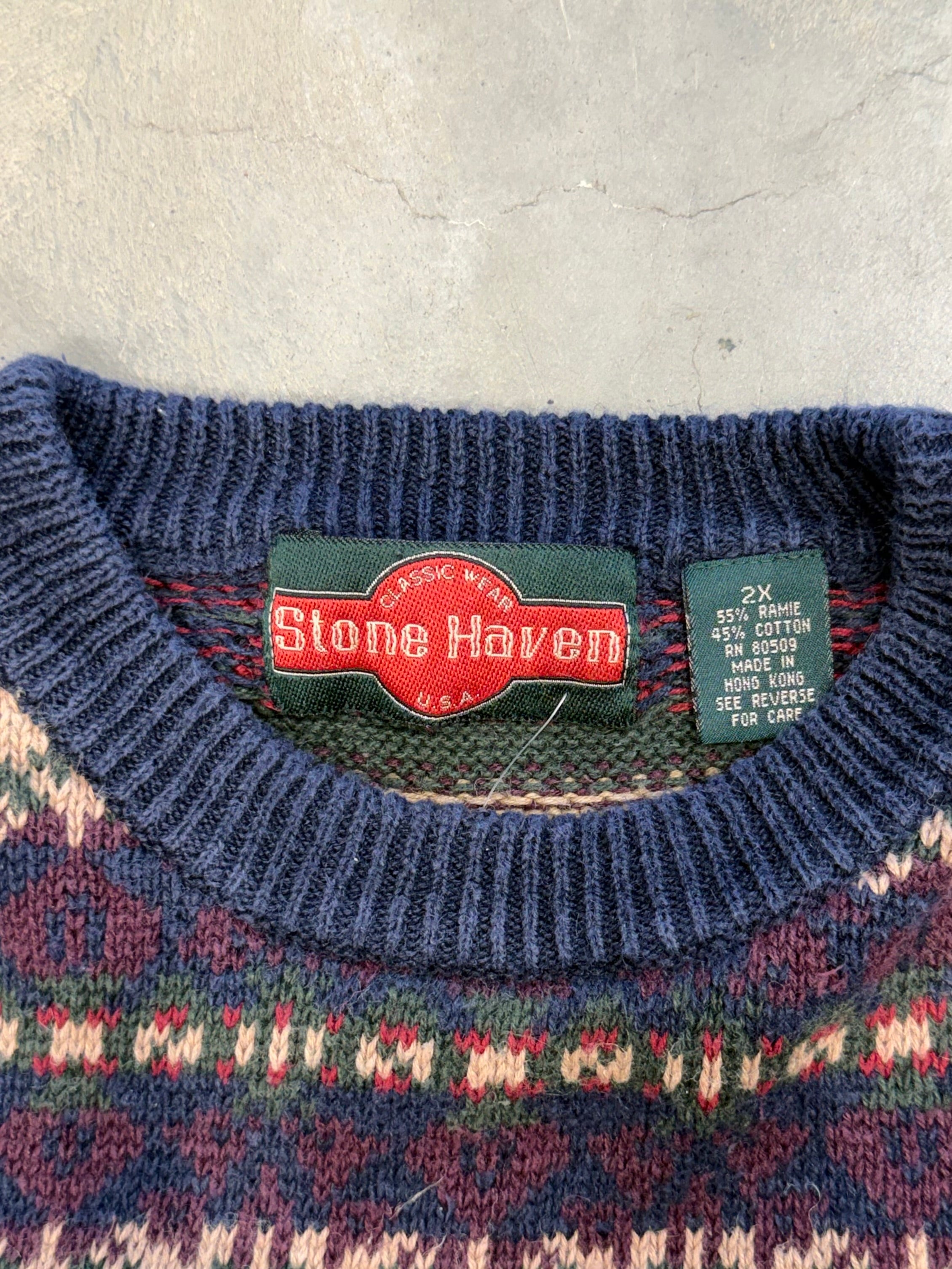 Vintage 90s Navy and Tan Sweater Knit