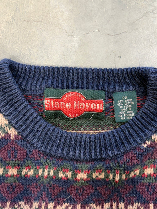 Vintage 90s Navy and Tan Sweater Knit
